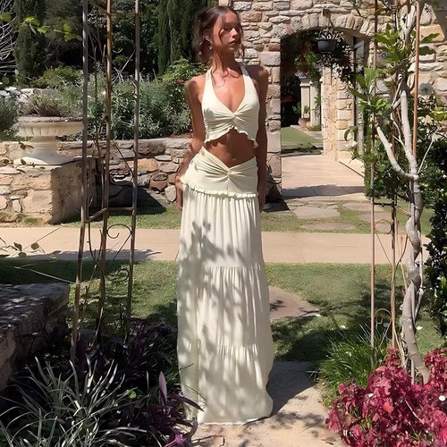 Damen Maxikleid mit verspieltem Cut-Out und Rüschendetails Drune