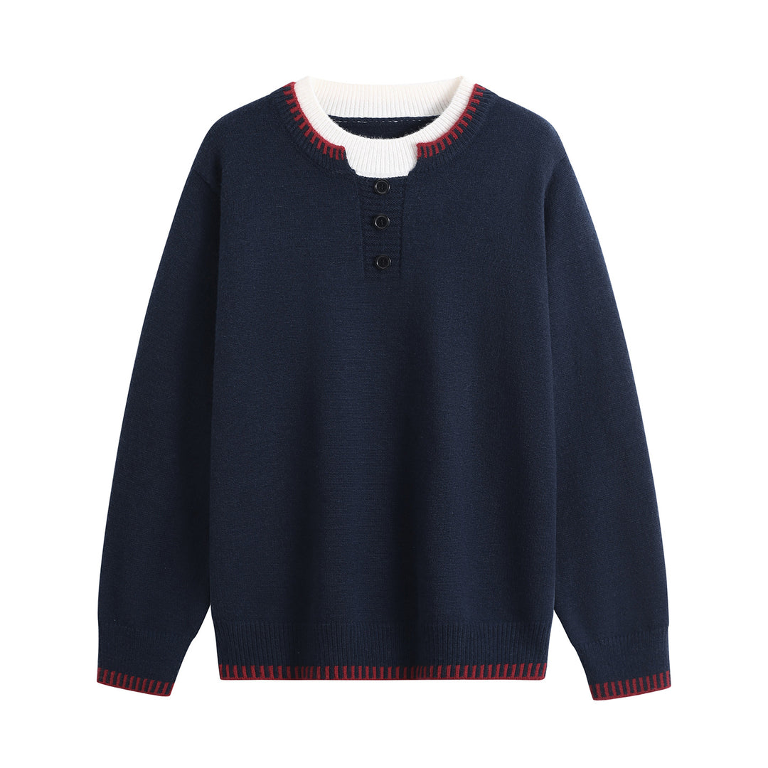 Unisex Feinstrick-Henley-Pullover mit kontrastreichem Rippkragen & Dreiknopfleiste Drune