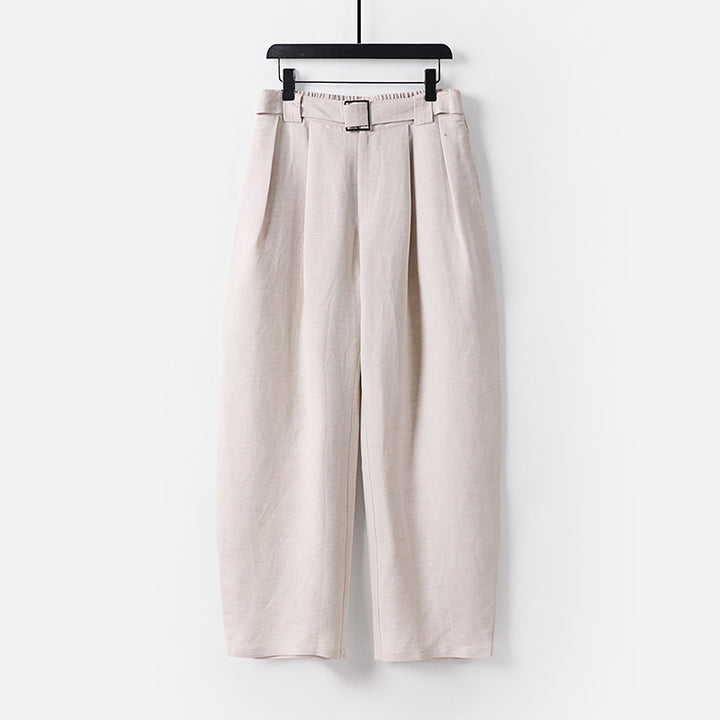 Damen Hochgeschnittene weite Leinenmix-Hose mit Bundfalten und Stoffgürtel Drune