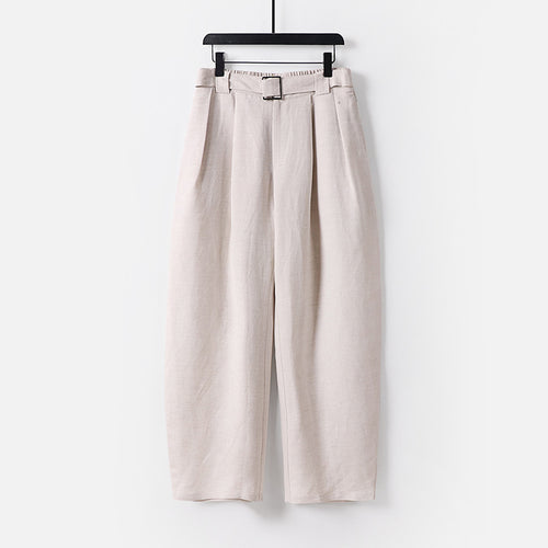 Damen Hochgeschnittene weite Leinenmix-Hose mit Bundfalten und Stoffgürtel Drune