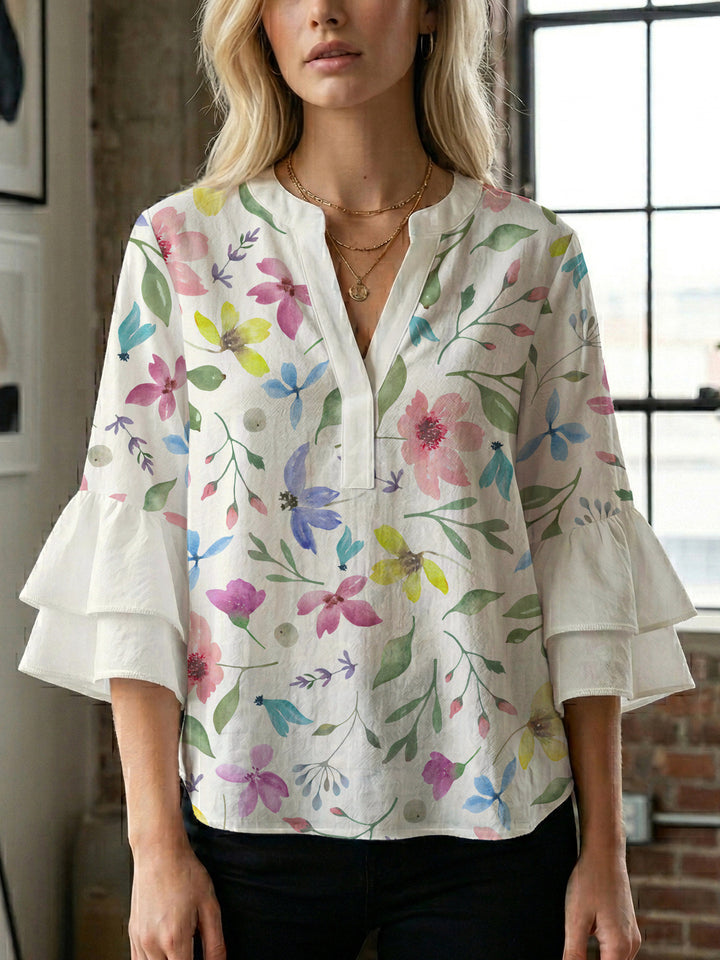 Damen Bluse mit voluminösen Ärmeln und floralem Design Drune