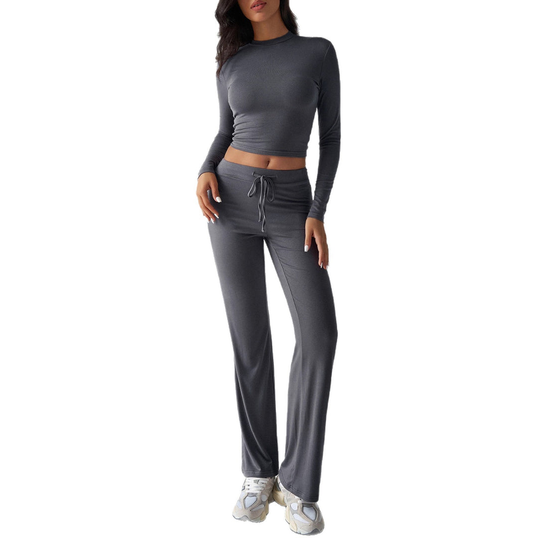 Damen Sportliches Lounge-Set mit langärmeligem Oberteil und weitem Hosenbein Drune