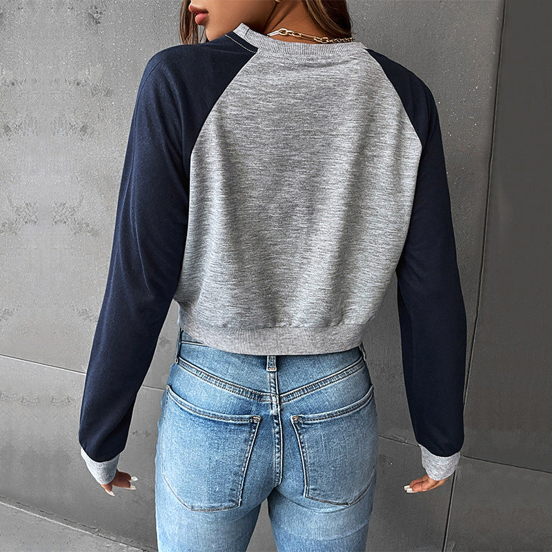 Damen Cropped Raglan-Sweatshirt mit Schmetterling-Print, geripptem Saum und lässiger Passform Drune