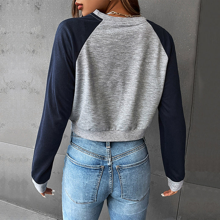 Damen Cropped Raglan-Sweatshirt mit Schmetterling-Print, geripptem Saum und lässiger Passform Drune