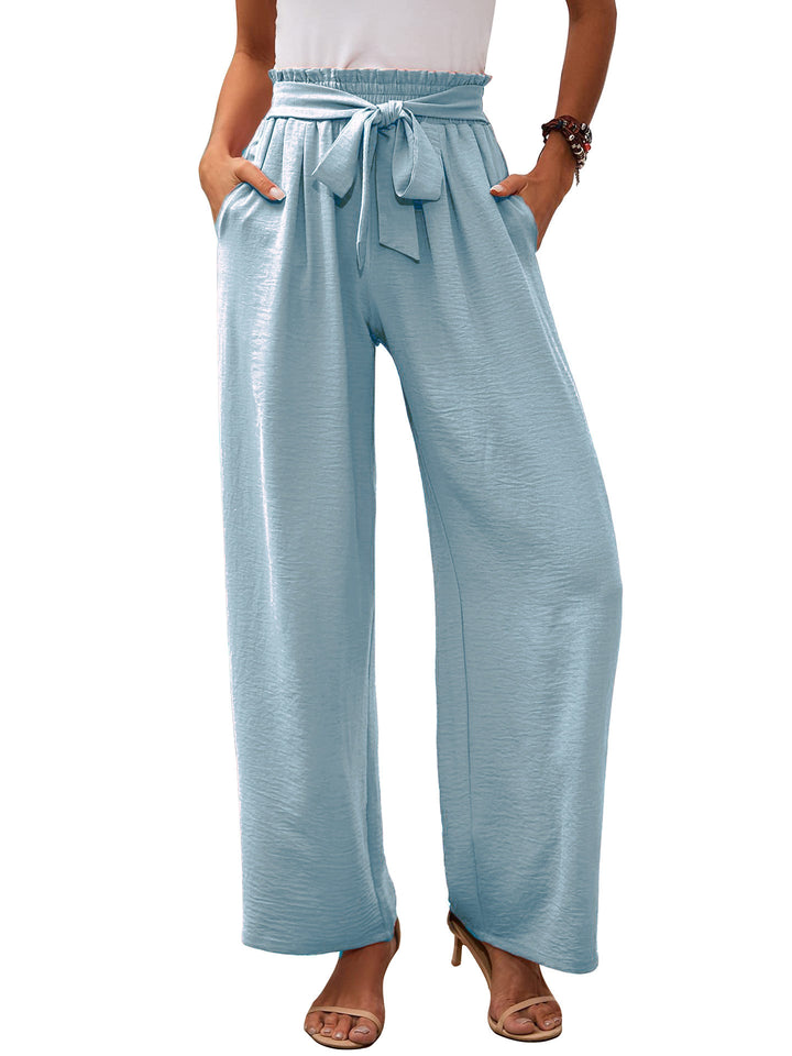 Damen Paperbag-Hose mit weitem Bein, elastischer Taille und Bindegürtel Drune