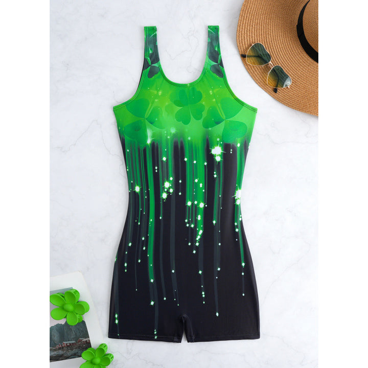 Damen Sportlicher Einteiler Badeanzug mit dynamischem Muster Drune