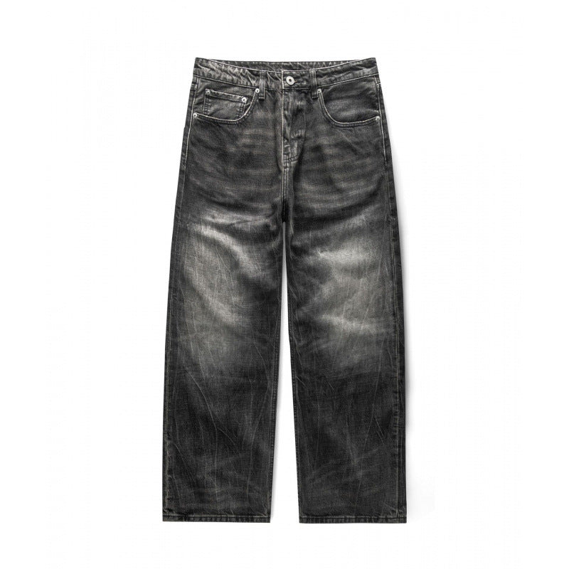 Herren Locker geschnittene Straight-Jeans im Workwear-Stil mit Used-Effekt Drune