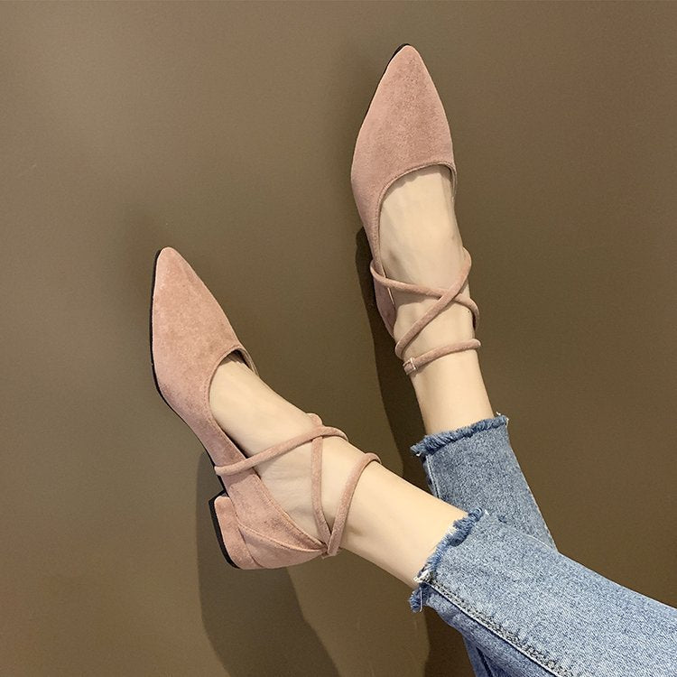 Damen elegante Ballerinas mit klassischem Riemchen-Design und komfortablem Blockabsatz Drune