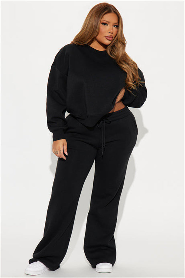 Damen cropped Sweatshirt mit überschnittenen Schultern und breitem Saum Drune