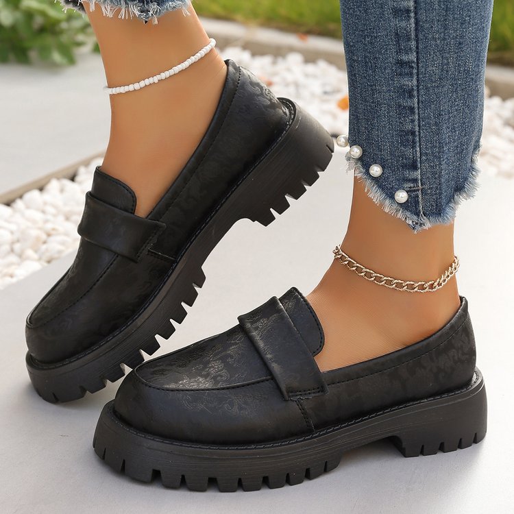 Damen Chunky Loafer mit profilierter Gummisohle und geprägtem Kunstleder Drune