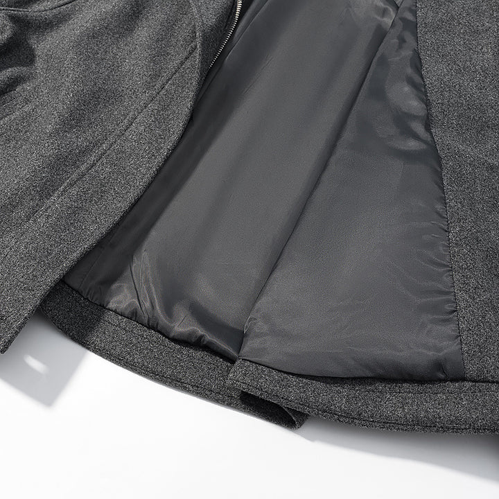 Damen Kurz geschnittene Wollmix-Croppedjacke mit Stehkragen, Schulterklappen und verstellbaren Ärmelriemen Drune