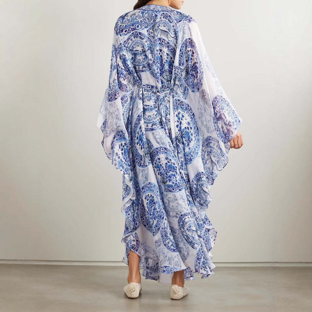 Damen Maxi-Kleid mit elegantem V-Ausschnitt und weit schwingendem Schnitt Drune