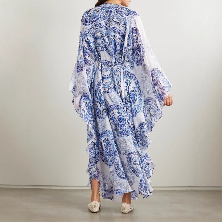 Damen Maxi-Kleid mit elegantem V-Ausschnitt und weit schwingendem Schnitt Drune