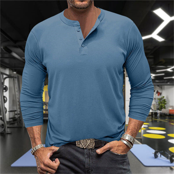 Herren Langarm-Henley-Shirt aus atmungsaktiver Baumwollmischung Drune