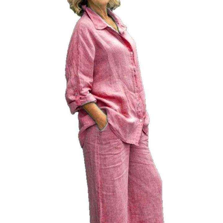 Damen Leichtes Leinen-Loungewear-Set mit Oversized-Hemd und weiter Palazzo-Hose Drune