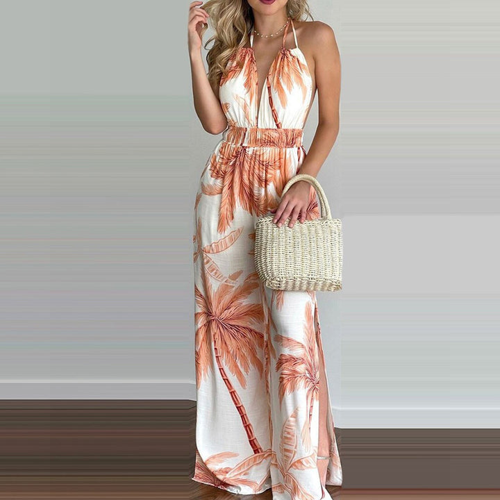 Damen eleganter Jumpsuit mit Spaghettiträgern und hohen Seitenschlitzen Drune