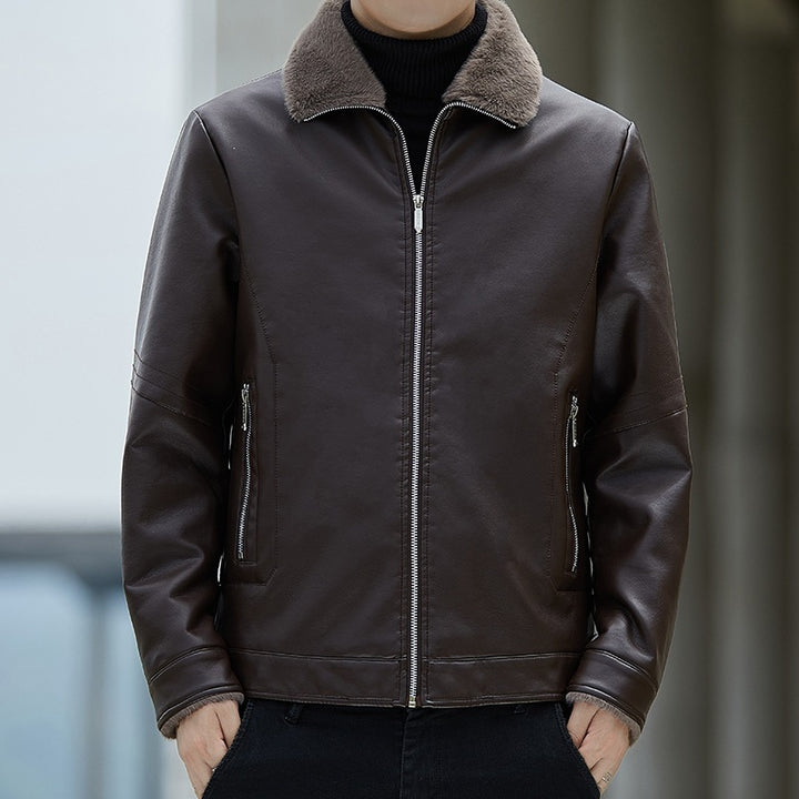 Herren Kunstlederjacke mit Stehkragen Drune