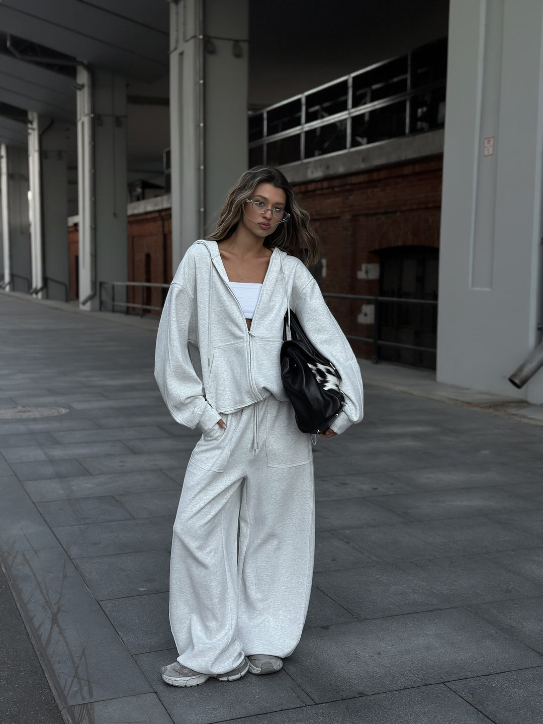 Damen oversized Kapuzenjacke mit Reißverschluss und lässiger Cargo-Loungehose Drune