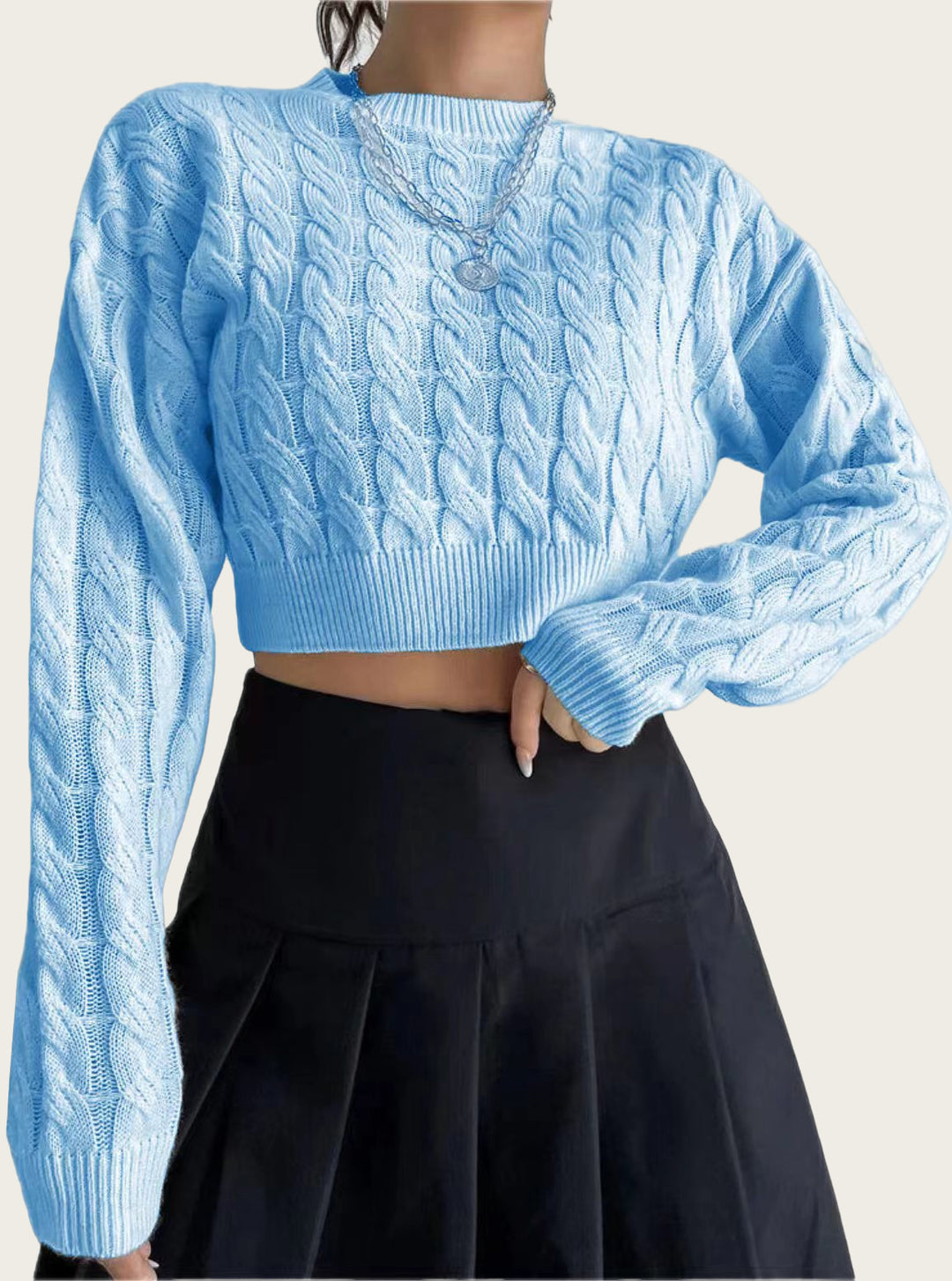Damen kuscheliger Cropped Pullover mit Zopfmuster Drune
