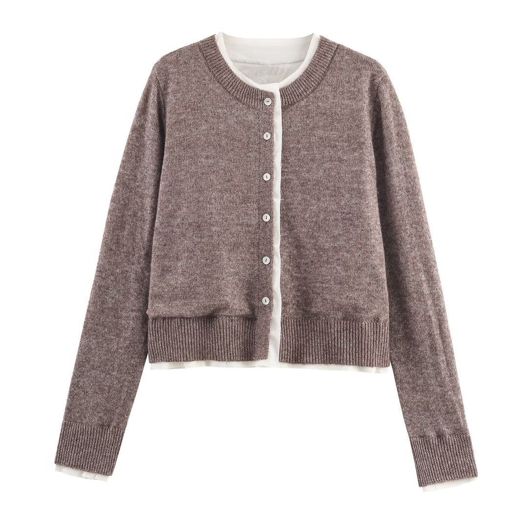Damen lässige Strickjacke mit Rundhalsausschnitt und Knopfdetails Drune