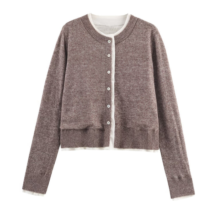 Damen lässige Strickjacke mit Rundhalsausschnitt und Knopfdetails Drune