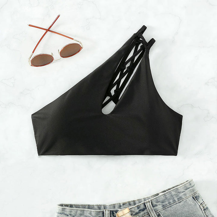 Damen Cropped Badeoberteil mit asymmetrischem Design und elegantem Cut-Out Drune