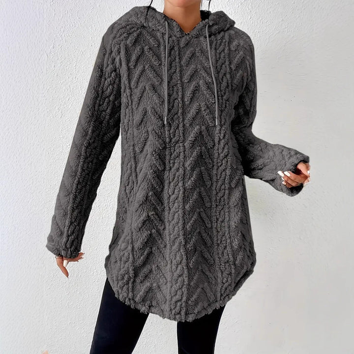 Damen kuschelige Fleece-Hoodiejacke mit strukturiertem Rippdesign Drune