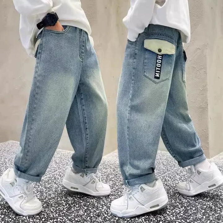 Unisex Weit geschnittene lässige Denim-Hose mit speziellen Taschen Drune