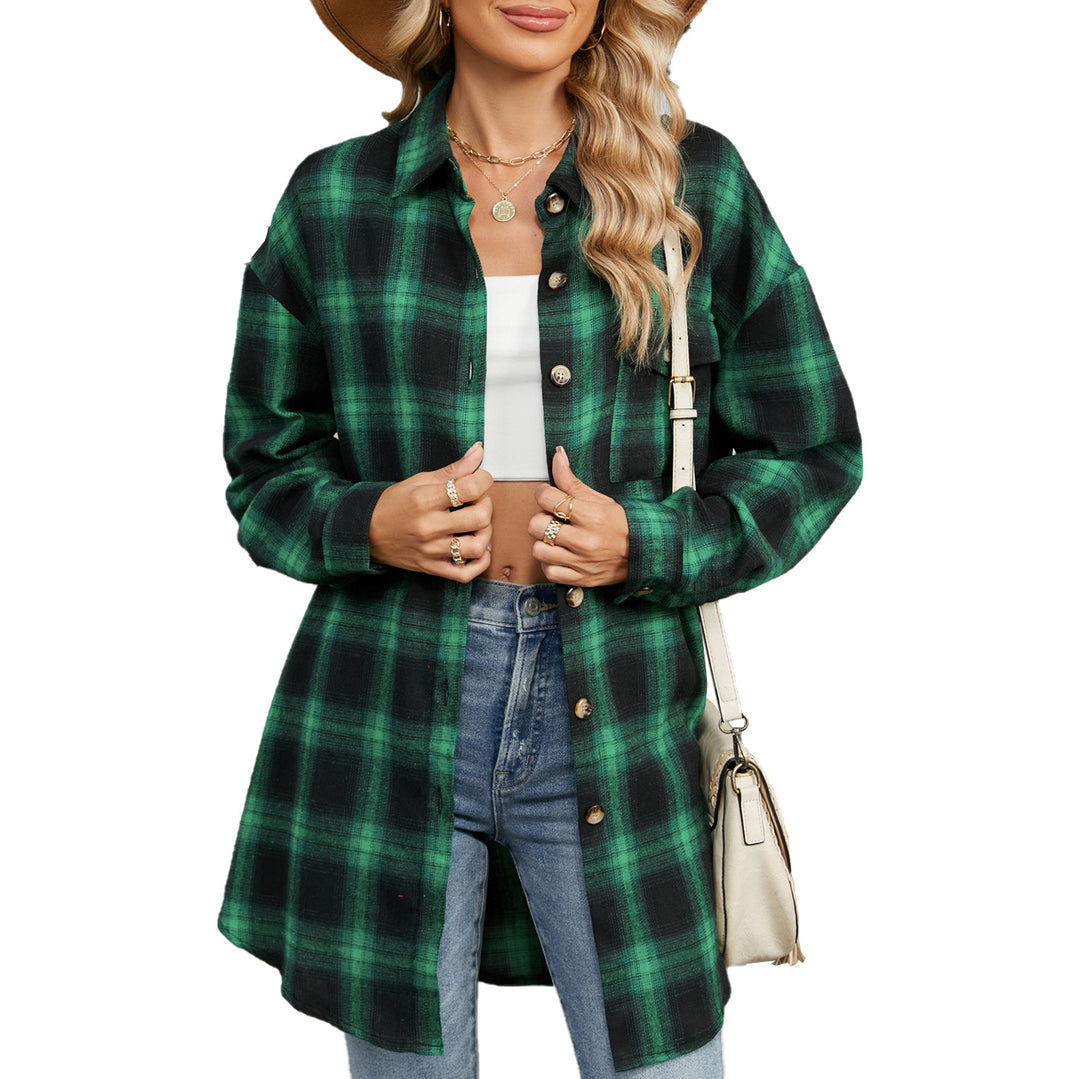 Damen Oversized Karobluse mit legerem Schnitt und Knopfdetails Drune