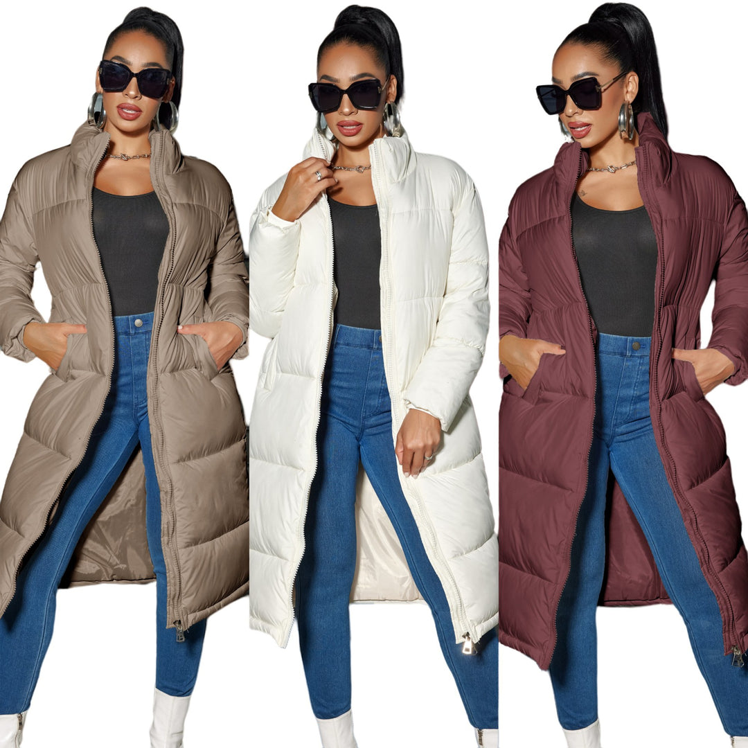 Damen Langer gesteppter Puffer‑Mantel mit hohem Stehkragen Drune