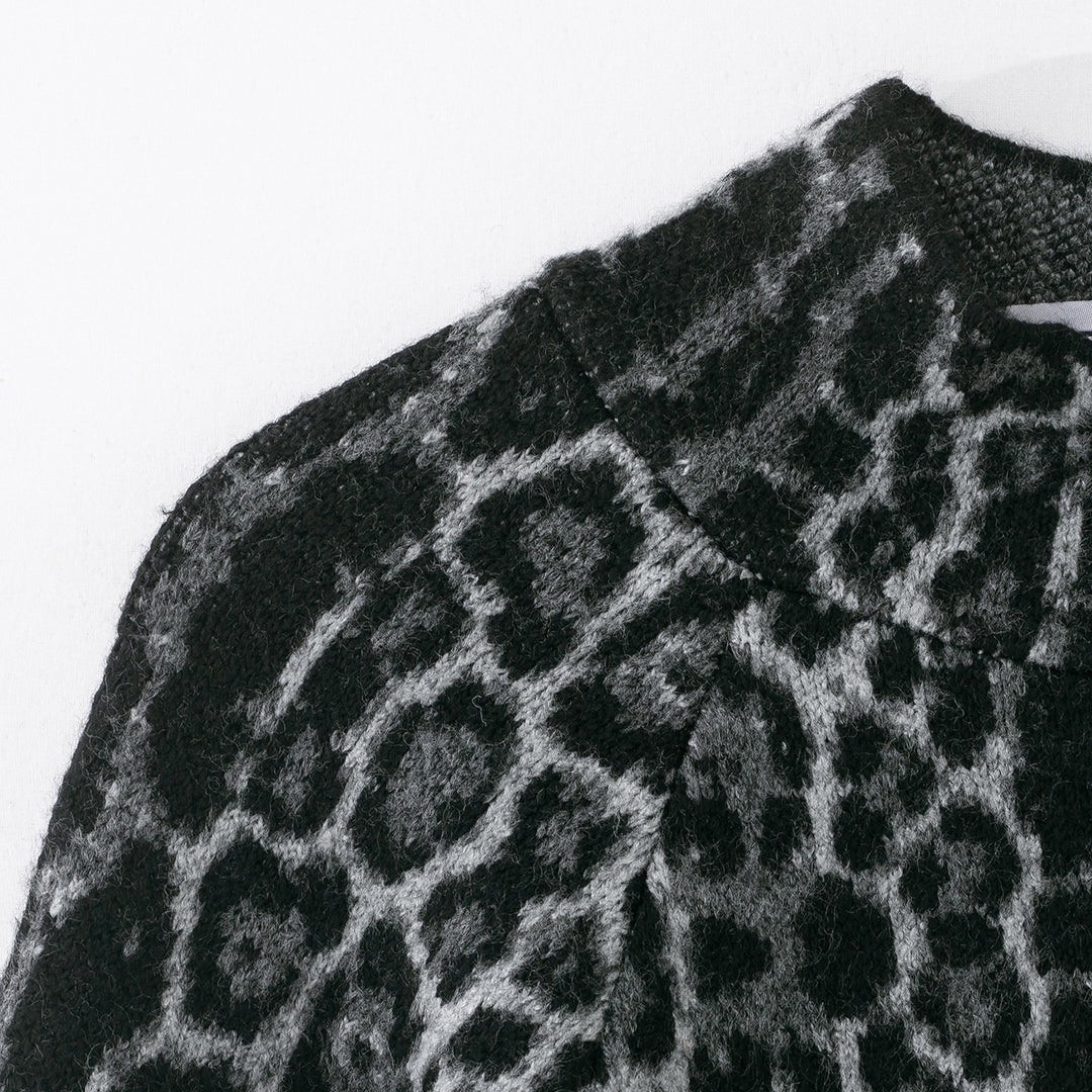 Damen Cape-Poncho mit Leopardenjacquard und Stehkragen Drune
