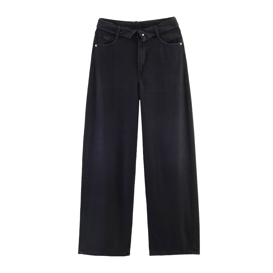 Damen nan weite hochgeschnittene Vintage-Jeans mit Destroyed-Effekten Drune