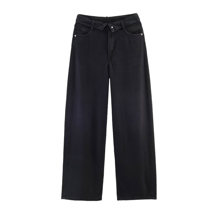 Damen nan weite hochgeschnittene Vintage-Jeans mit Destroyed-Effekten Drune