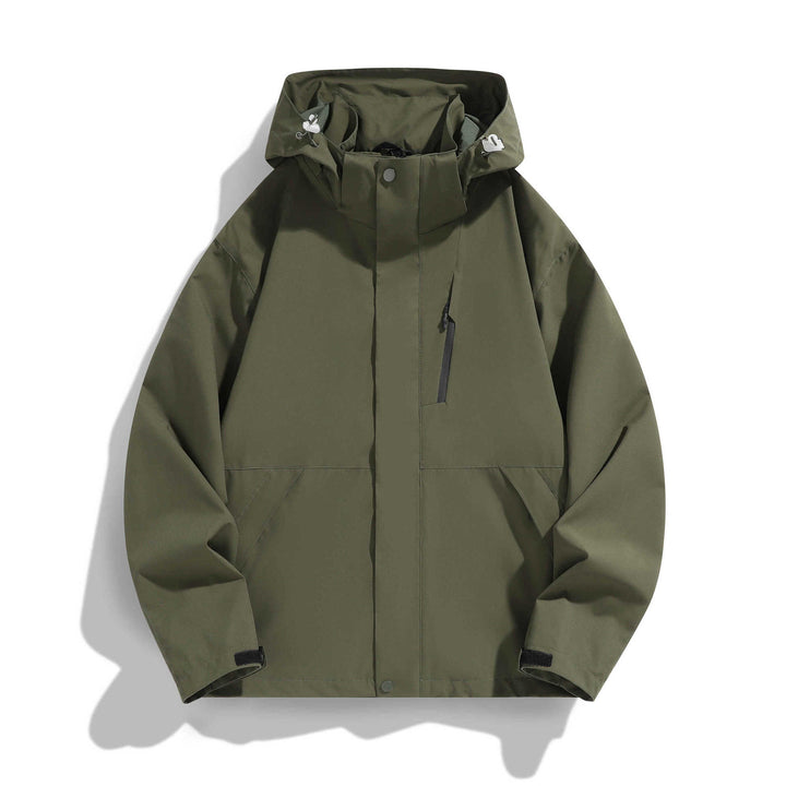Damen Wasserabweisende Kapuzen‑Übergangsjacke mit verstellbarer Kapuze, verdeckter Frontblende und Multifunktionstaschen Drune