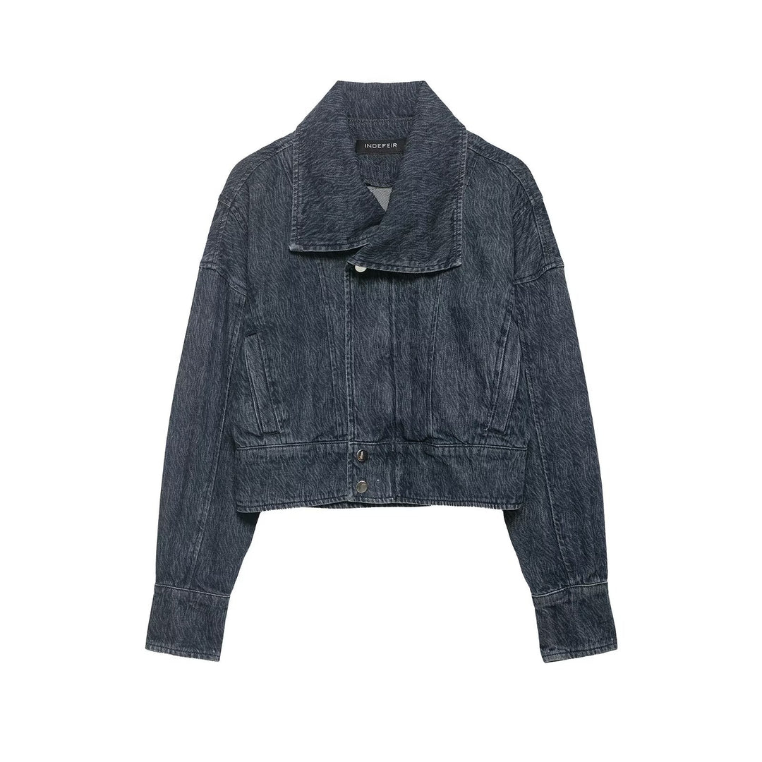 Damen Kurz geschnittene Oversize-Jeansjacke mit weitem Schalkragen Drune
