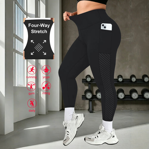 Damen High-Waist Sportleggings knöchellang mit seitlicher Handytasche und Struktur-Panel Drune