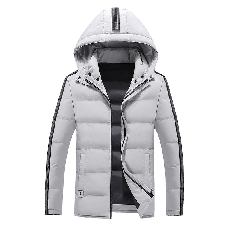Herren leichte gesteppte Kapuzenjacke mit windabweisender Außenlage und seitlichen Kontraststreifen Drune