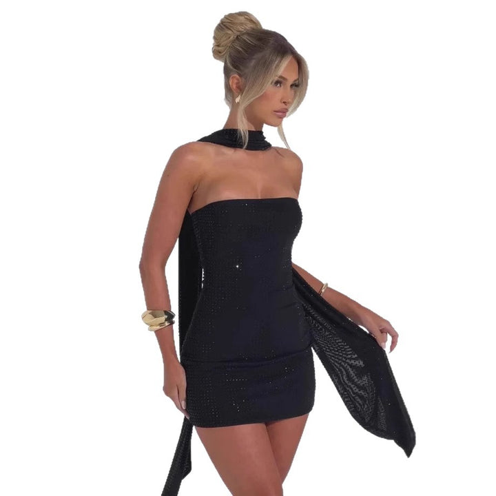 Damen Glitzerndes Cocktailkleid mit schimmerndem Stehkragen und figurbetonter Silhouette Drune