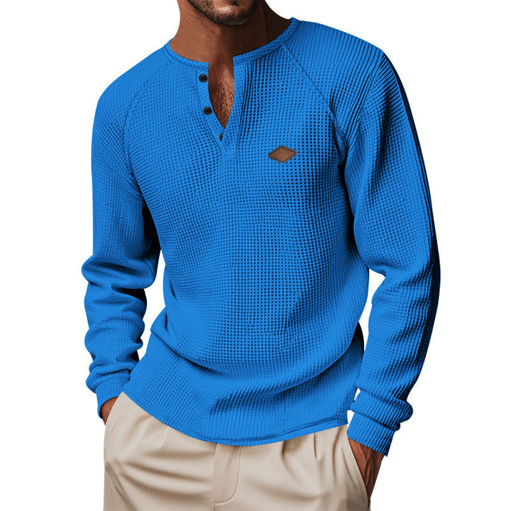 Herren Langarm-Henley-Shirt aus atmungsaktivem Baumwollmix mit strukturiertem Design Drune