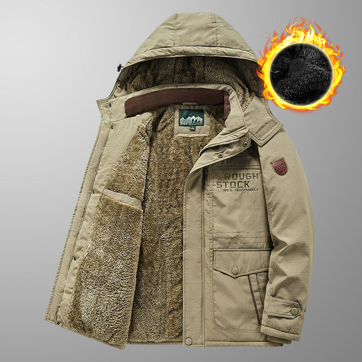 Herren Isolierter Fieldparka mit durchgehendem Plüschfutter, Kapuze und Multifunktions‑Taschen Drune