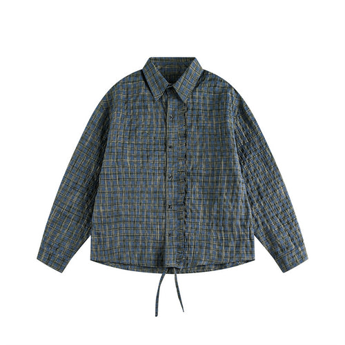 Unisex Kariertes Overshirt mit Tunnelzugsaum und verdeckter Knopfleiste Drune