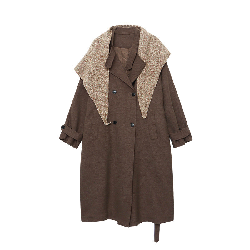 Damen eleganter langer Mantel mit abnehmbarem Kragen und Taschen Drune