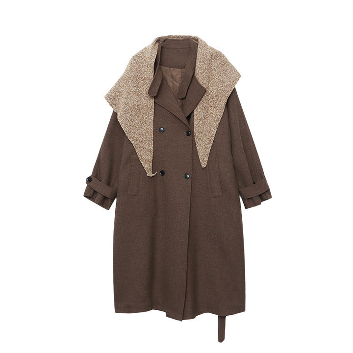 Damen eleganter langer Mantel mit abnehmbarem Kragen und Taschen Drune