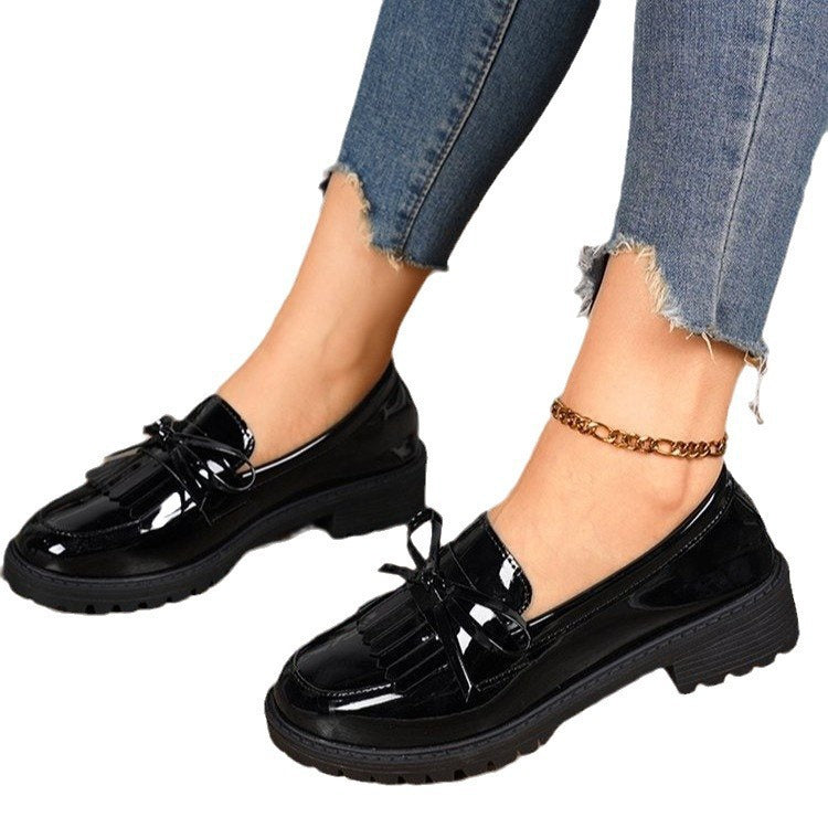 Damen nan Lackleder-Quasten-Loafer mit Fransenblatt und profilierter Gummisohle Drune