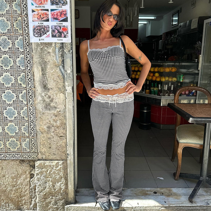 Damen Spitzen-Bustier mit Karo-Design und verstellbaren Trägern Drune