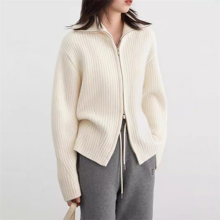 Damen Strickjacke mit sportlichem Reißverschluss und Rippstruktur Drune