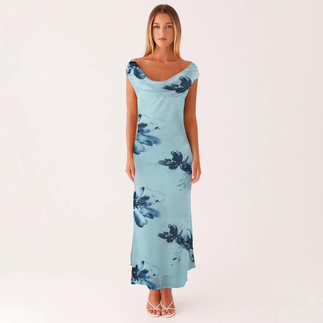 Damen Elegantes Maxikleid mit floralem Wickeldesign und schulterfreiem Schnitt Drune