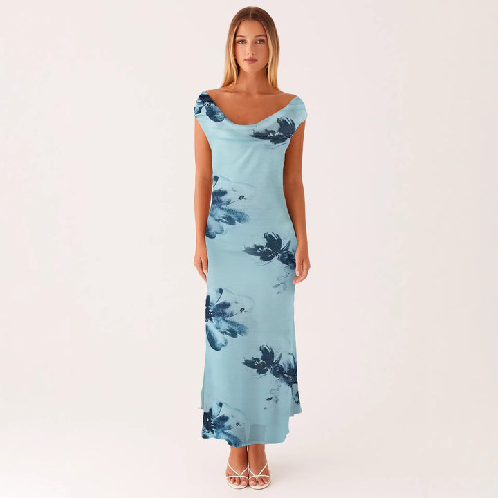 Damen Elegantes Maxikleid mit floralem Wickeldesign und schulterfreiem Schnitt Drune