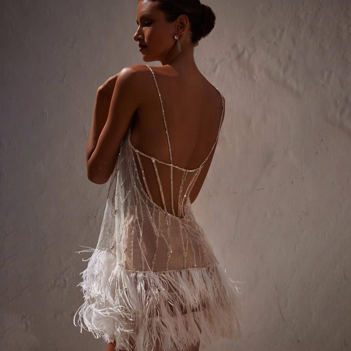 Drune | Federn Pailletten Ärmellose Mini Kleider
