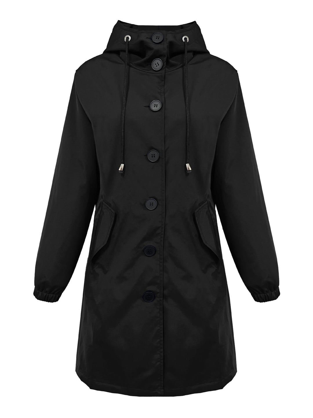 Damen nan leichter Regenparka mit Kapuze, überlanger Knopfleiste, Tunnelzug und aufgesetzten Taschen Drune